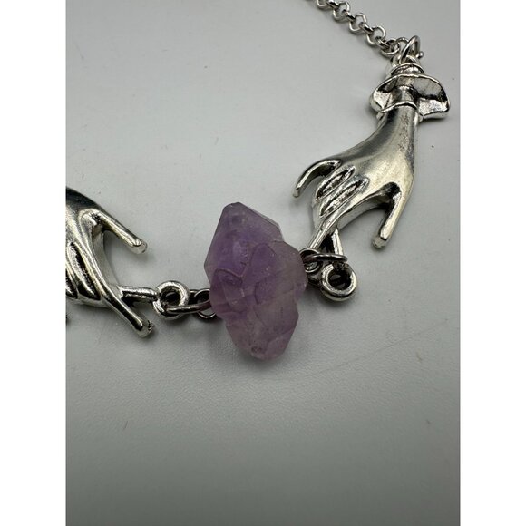 3/$30 Hand Necklace Silver Amethsyt Stone Connection Raw Gemstone Boho 16.5" - Picture 4 of 7